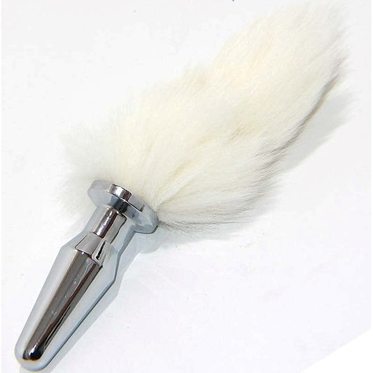White Kitten Tail Silver Long Butt Plug by BDStyle