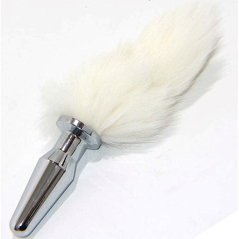 White Kitten Tail Silver Long Butt Plug by BDStyle