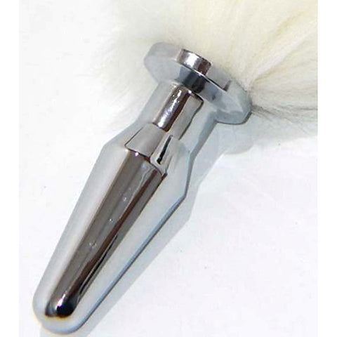 White Kitten Tail Silver Long Butt Plug by BDStyle