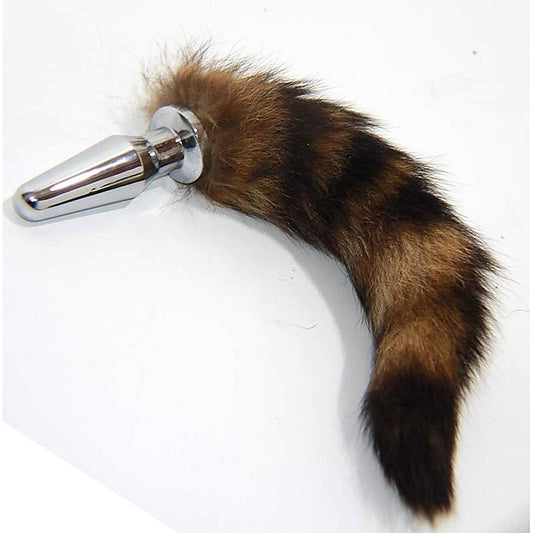 Brown Faux Fox Tail Silver Long Butt Plug by BDStyle