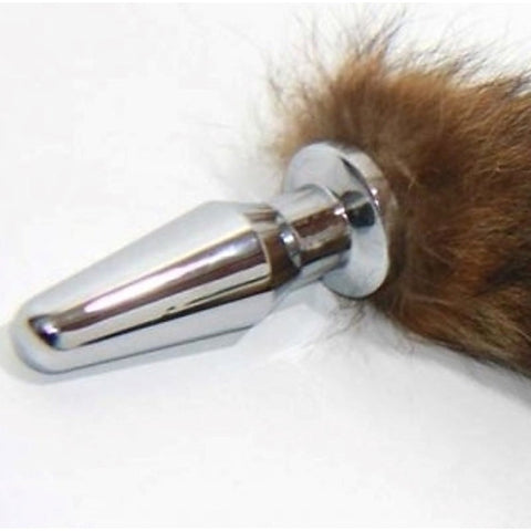 Brown Faux Fox Tail Silver Long Butt Plug by BDStyle