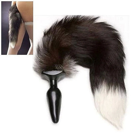 Black & White Faux Fox Tail Butt Plug by BDStyle