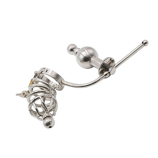 Chastity Cage Urethral Tube With Anal Plug by BDStyle