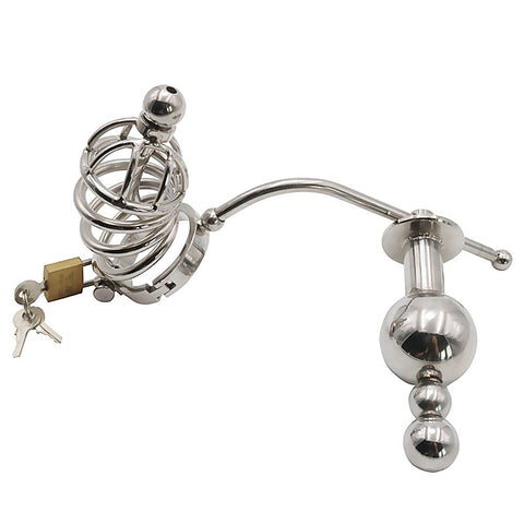 Chastity Cage Urethral Tube With Anal Plug by BDStyle