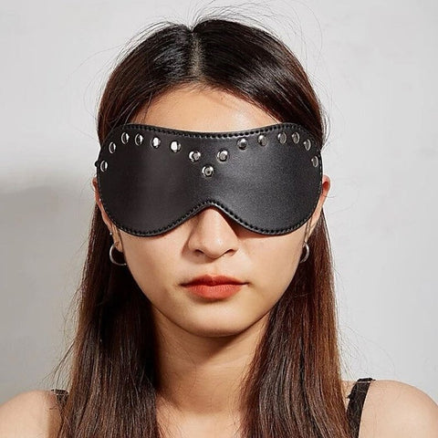Leather Blindfold Silver Stud by BDStyle