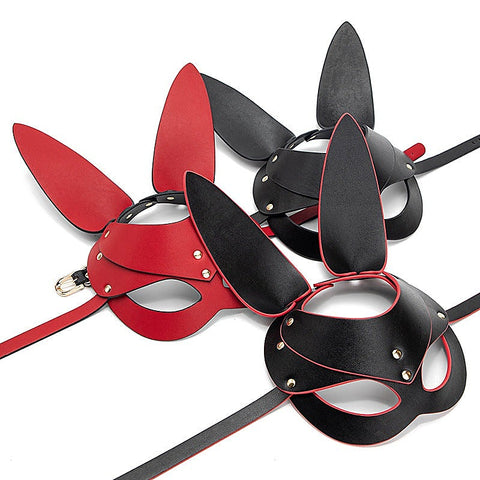 Punk Gothic Cosplay Women Leather Bunny Ears Mask by BDStyle