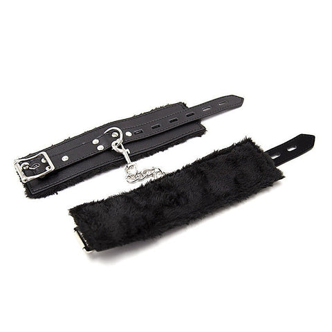 Black Fur Lined Bracelet Wrist Cuff by BDStyle