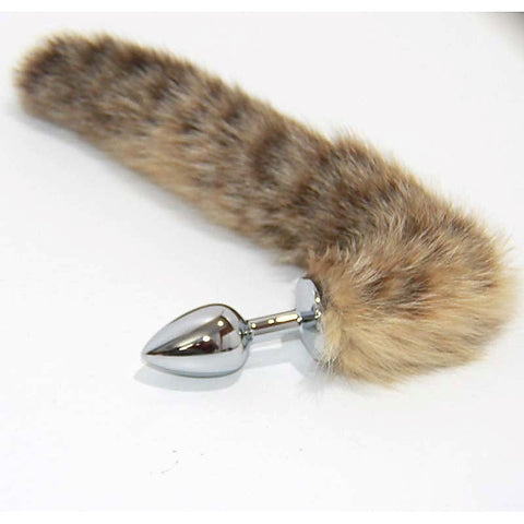 Brown Cat Faux Tail Silver Smooth Butt Plug by BDStyle