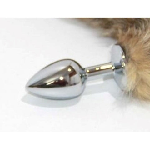 Brown Cat Faux Tail Silver Smooth Butt Plug by BDStyle