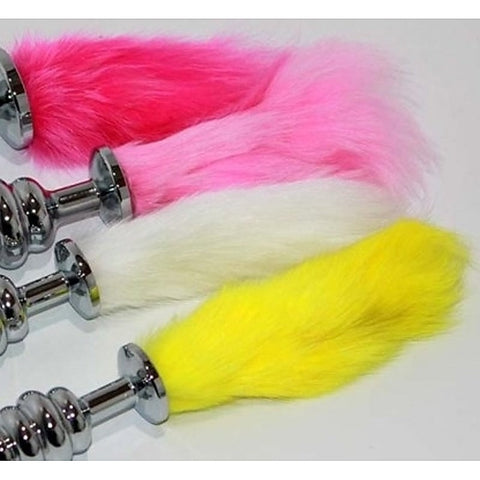 Faux Rabbit Tail Ribbed Butt Plug Silver Medium by BDStyle