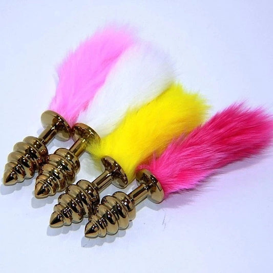 Neon Rabbit Tail Butt Plug Gold Small by BDStyle