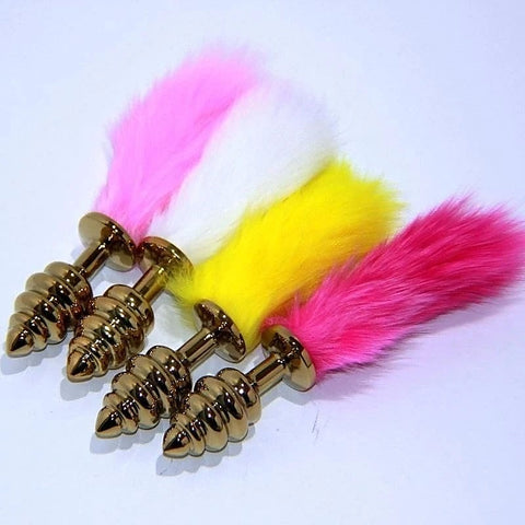 Neon Rabbit Tail Butt Plug Gold Small by BDStyle