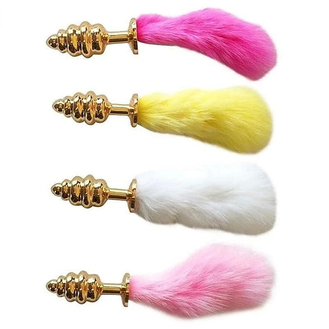 Neon Rabbit Tail Butt Plug Gold Small by BDStyle