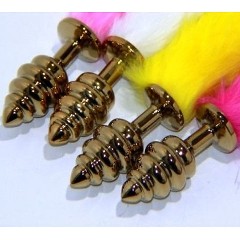 Faux Rabbit Tail Ribbed Butt Plug Gold Medium by BDStyle