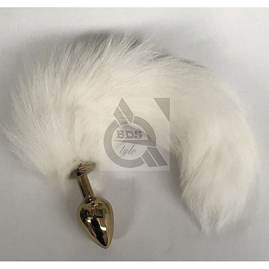White Faux Fox Tail Steel Anal Plug Gold by BDStyle