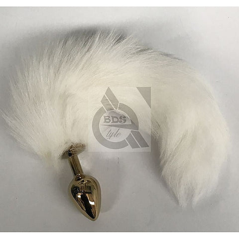 White Faux Fox Tail Steel Anal Plug Gold by BDStyle