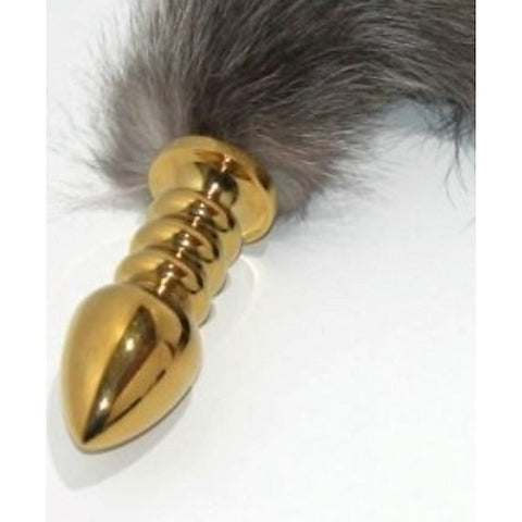 Faux Fox Tail Ribbed Gold Butt Plug Large by BDStyle