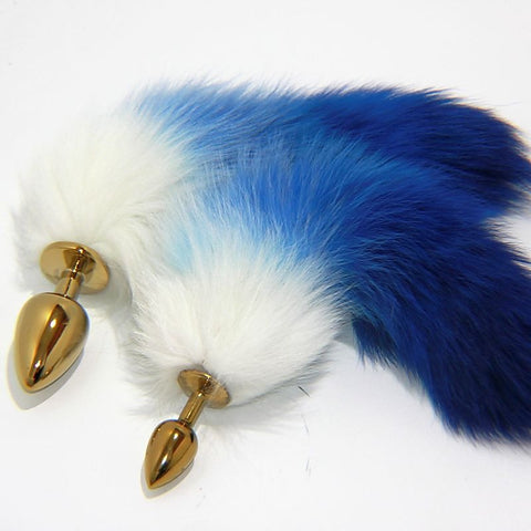 Colourful Faux Fox Tail Gold Butt Plug by BDStyle