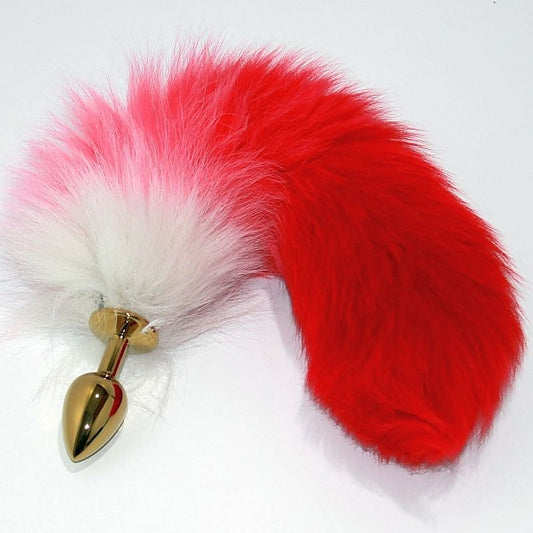 Red Faux Fox Tail Gold Butt Plug by BDStyle