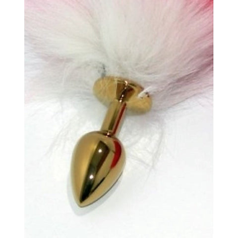 Red Faux Fox Tail Gold Butt Plug by BDStyle