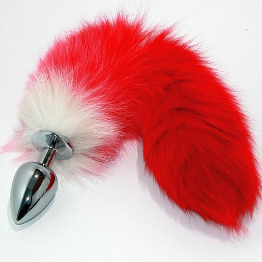 Red Faux Fox Tail Silver Butt Plug by BDStyle