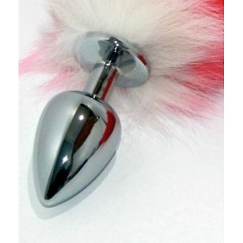 Red Faux Fox Tail Silver Butt Plug by BDStyle