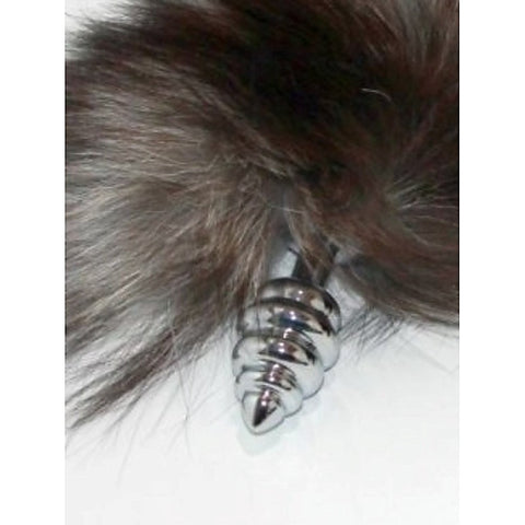 Faux Fox Tail Ribbed Silver Butt Plug by BDStyle