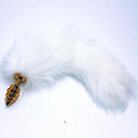 White Fox Tail Ribbed Anal Plug by BDStyle