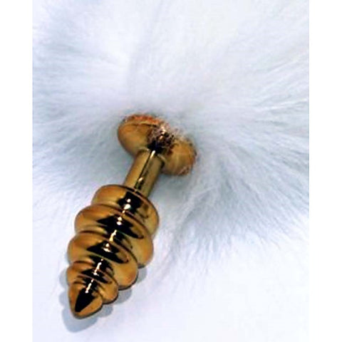 White Fox Tail Ribbed Anal Plug by BDStyle