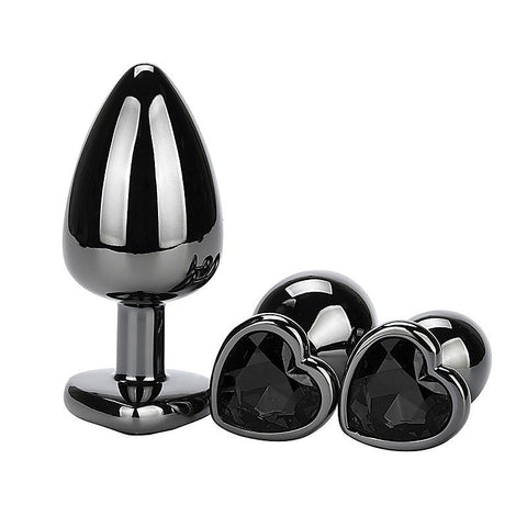 Heart Jeweled Black Stainless Steel Butt Plug Small