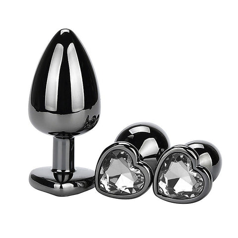 Heart Jeweled Black Stainless Steel Butt Plug Small