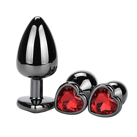 Heart Jeweled Black Stainless Steel Butt Plug Small
