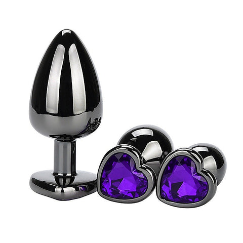 Heart Jeweled Black Stainless Steel Butt Plug Small