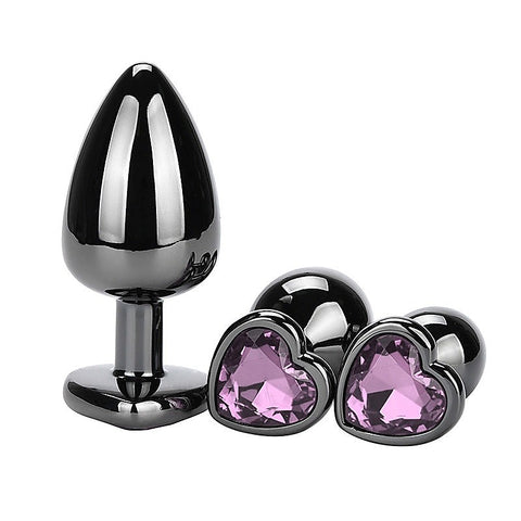 Heart Jeweled Black Stainless Steel Butt Plug Small