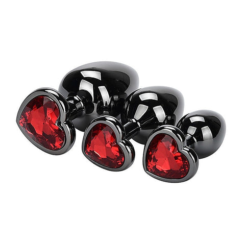 Heart Jeweled Black Stainless Steel Butt Plug Small