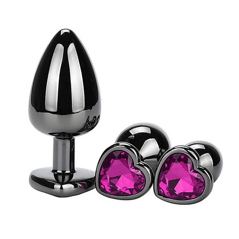Heart Jeweled Black Stainless Steel Butt Plug Small