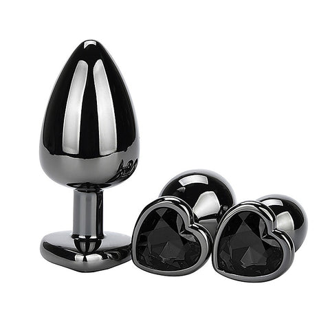 Heart Jeweled Black Steel Butt Plug Medium by BDStyle