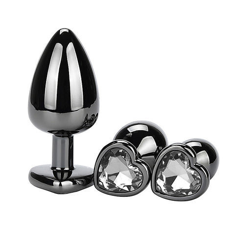 Heart Jeweled Black Steel Butt Plug Medium by BDStyle