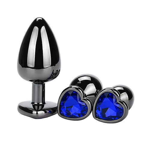 Heart Jeweled Black Steel Butt Plug Medium by BDStyle