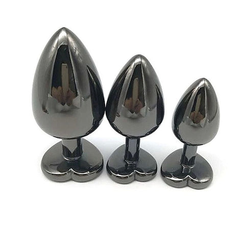 Heart Jeweled Black Steel Butt Plug Medium by BDStyle