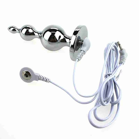 Electric Shock Metal Anal Plug with Harness by BDStyle