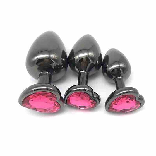 Heart Jeweled Black Steel Butt Plug Large by BDStyle