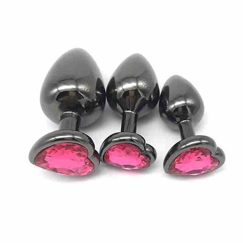 Heart Jeweled Black Steel Butt Plug Large by BDStyle