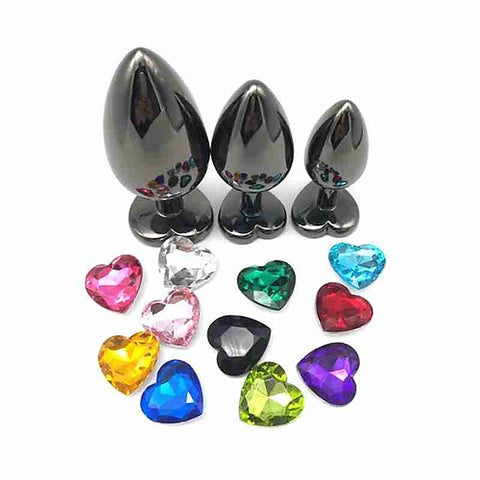 Heart Jeweled Black Steel Butt Plug Large by BDStyle