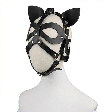 Bondage Leather Cat Mask With Ears by BDStyle