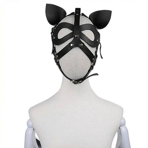Bondage Leather Cat Mask With Ears by BDStyle
