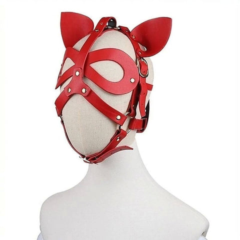 Bondage Leather Cat Mask With Ears by BDStyle