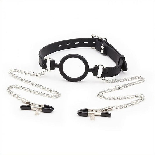 Silicone O Ring Gag With Nipple Clamp by BDStyle