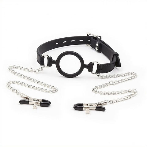 Silicone O Ring Gag With Nipple Clamp by BDStyle