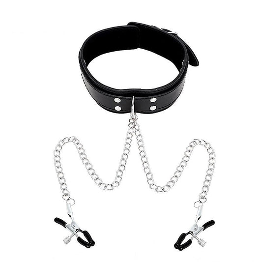 Slave Collar Leather and Nipple Clamps by BDStyle